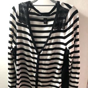 Black and white striped sweater with lace